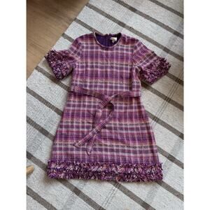 5a7 Cinq A Sept Boxweave Easton Dress Tweed Tie Short Sleeve 10 Pink Candy